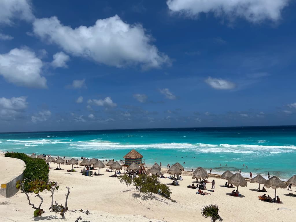 Cancun public beach with turquoise water and white sand