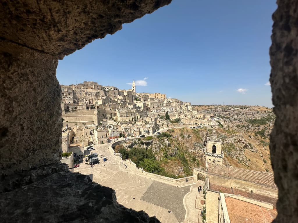 Twilight over Matera’s stone dwellings and ravine