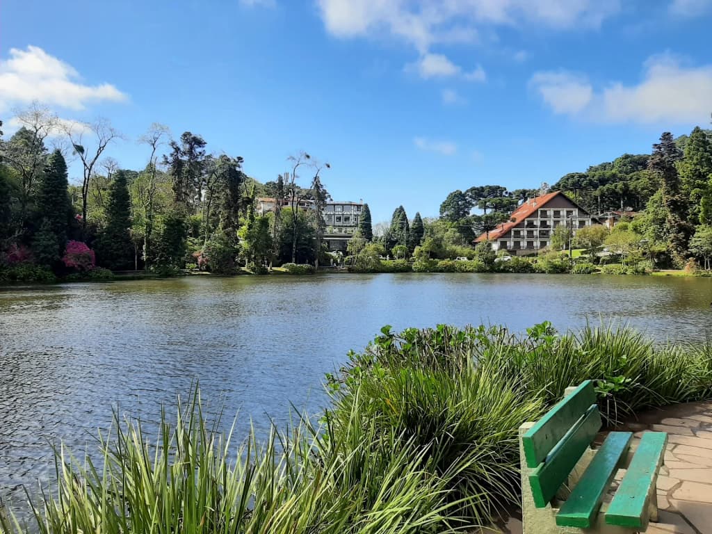 Misty morning reflections at Lago Negro in Gramado