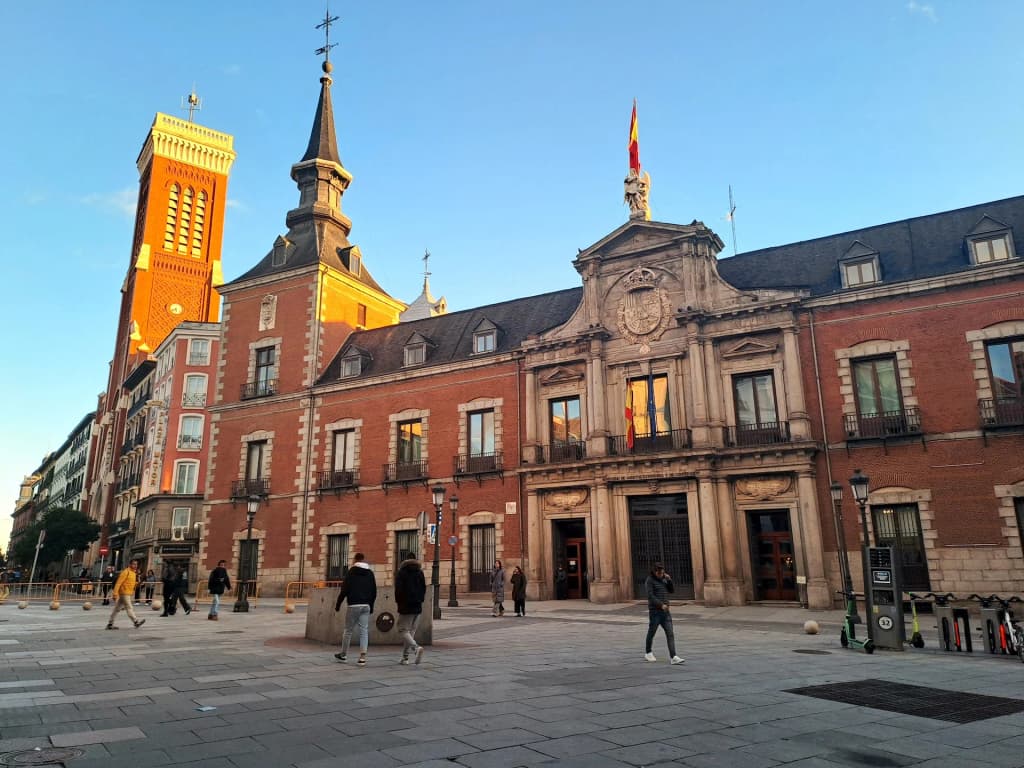 Classic architecture framing the Madrid sky at Plaza Mayor