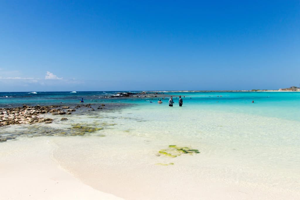 Aerial view of the protected lagoon at Baby Beach