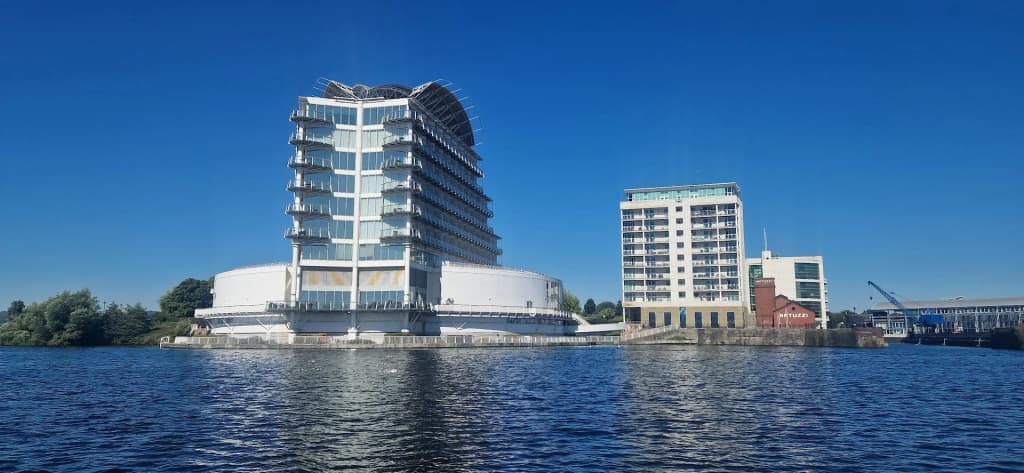 Cardiff city centre bustling with locals and historic architecture