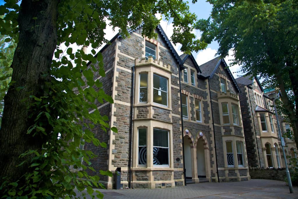 The historic exterior of Celtic English Academy in Cardiff