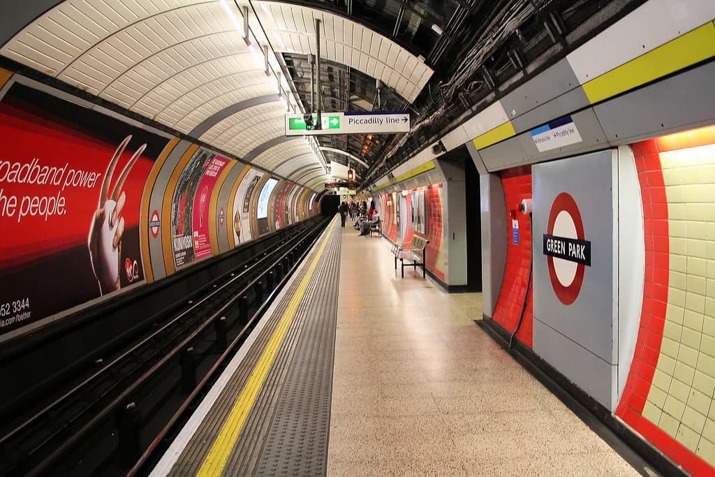Classic red brick and signage of the London Underground
