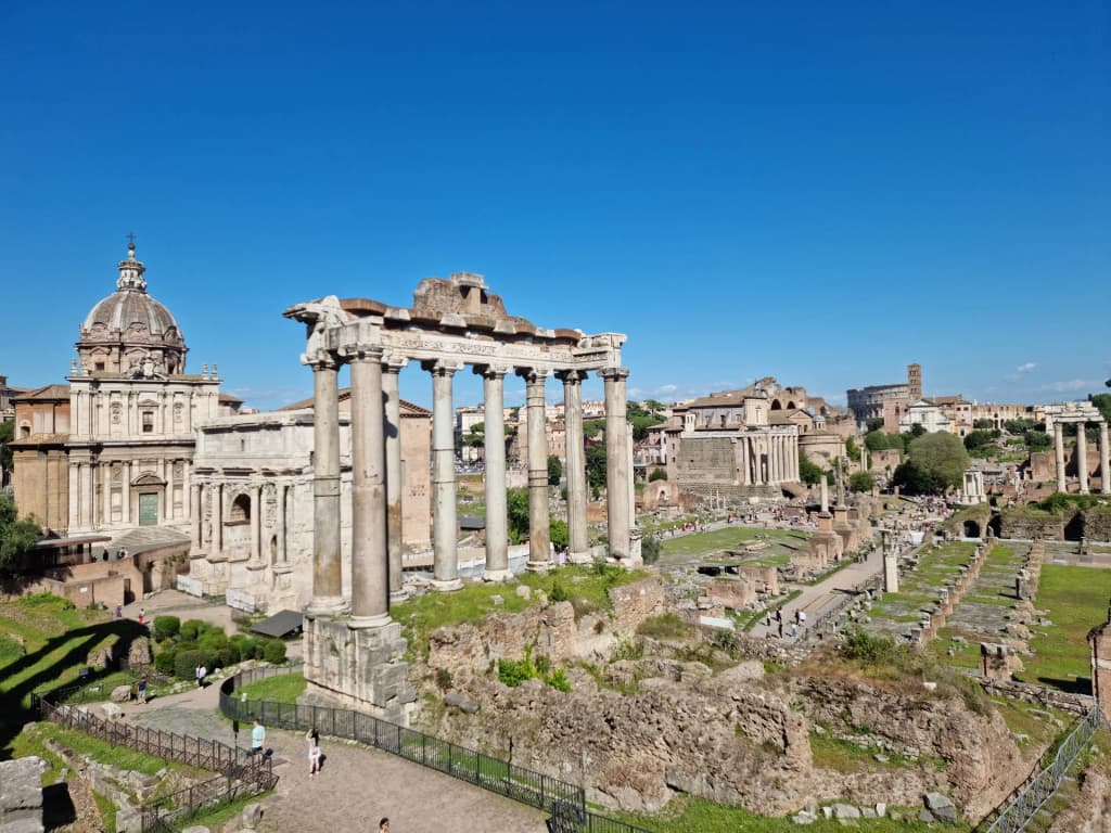 Ruins and ancient pillars of the Roman Forum