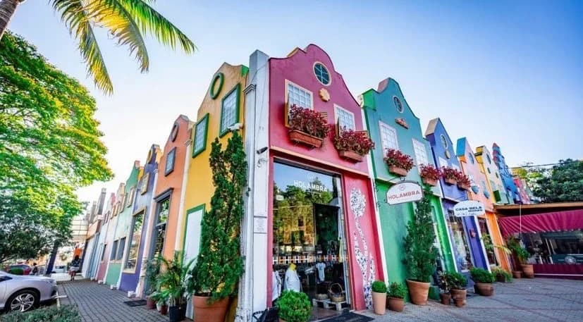 Colorful Dutch-inspired facades lining the peaceful streets of Holambra