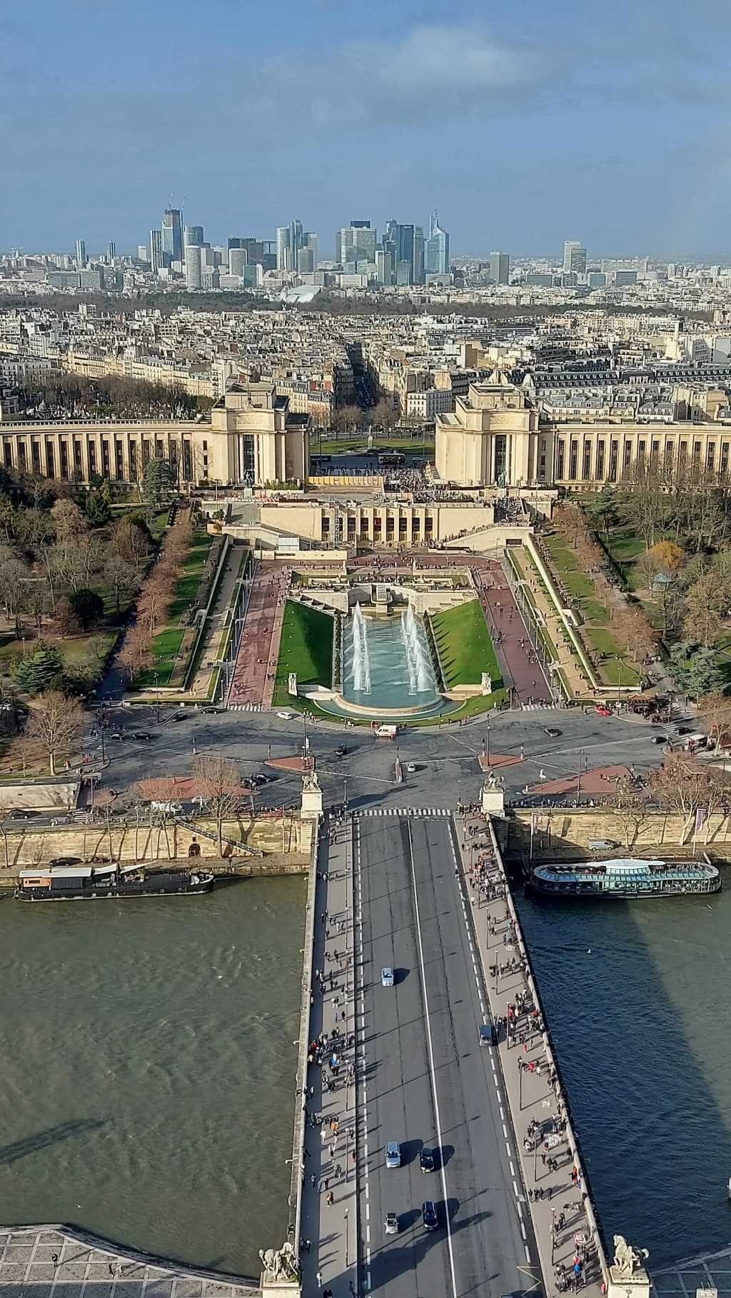 Morning light filtering across the Place du Trocadéro with the Eiffel Tower in the distance