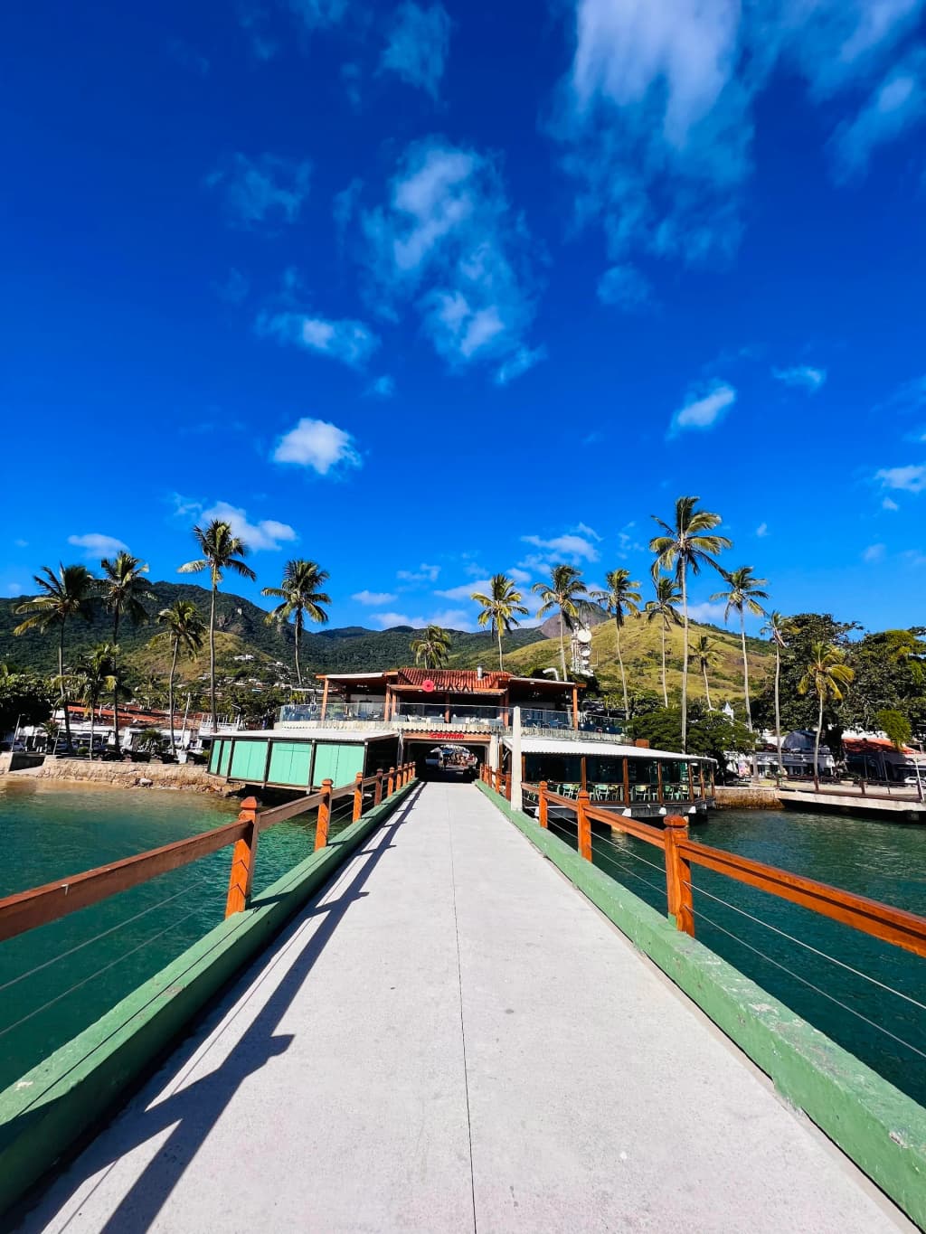 Historic center pier at sunset in Ilhabela