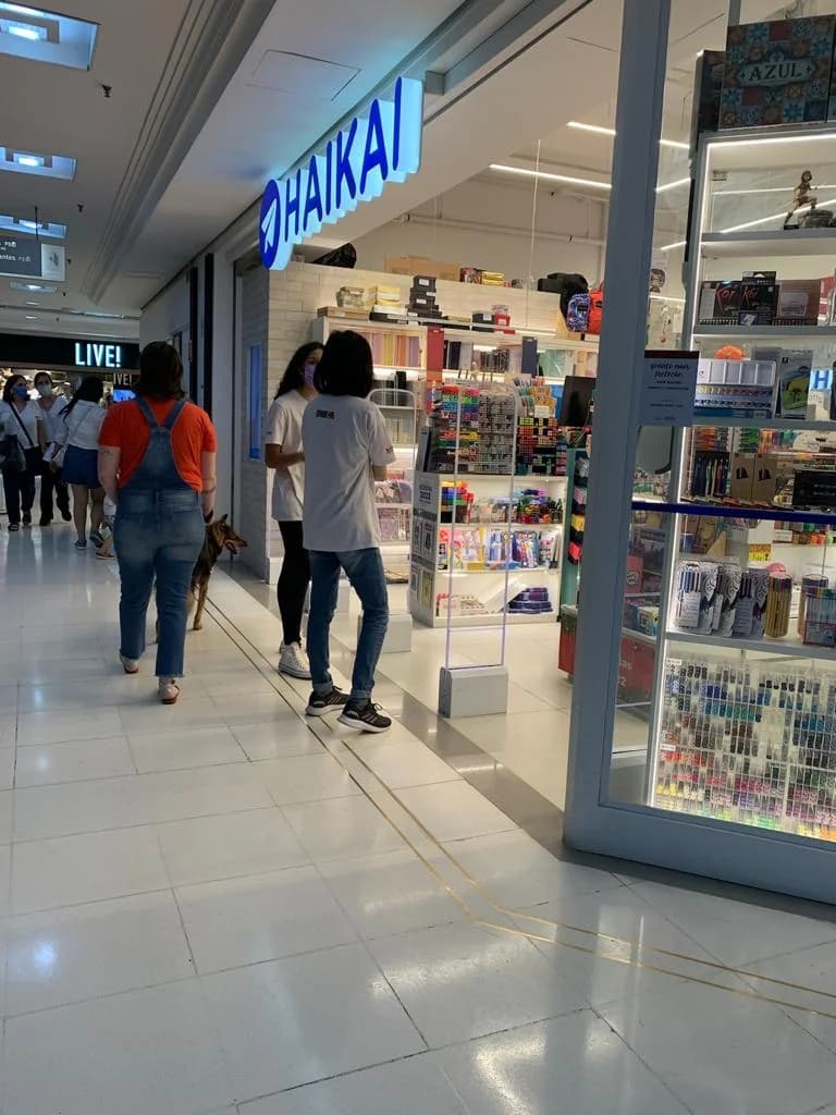 Colorful aisles of imported goods and stationery at Haikai Papelaria in Liberdade