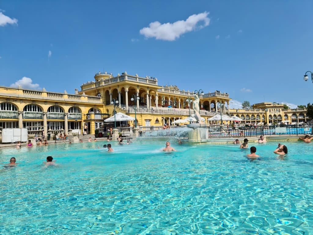 Steaming outdoor pools at Széchenyi Thermal Bath