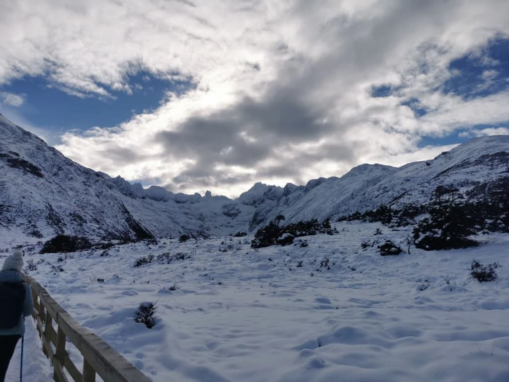 The vivid green waters of Laguna Esmeralda beneath the Ojo del Albino glacier