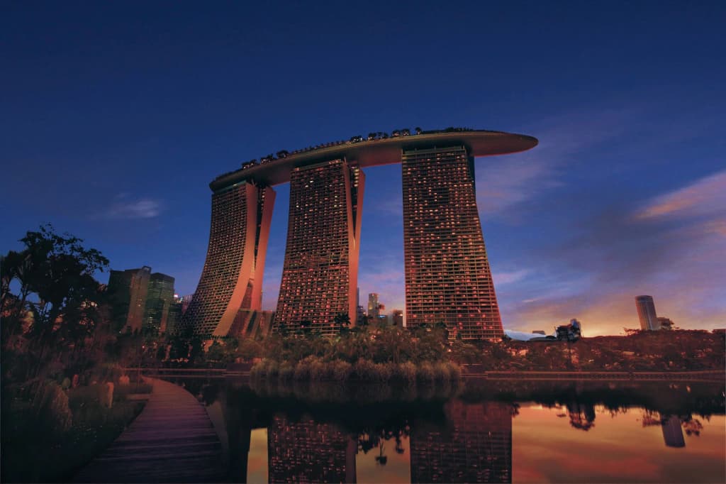 Marina Bay Sands glowing against the futuristic Singapore night sky