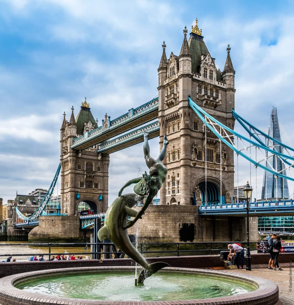 View of Tower Bridge from the river bank
