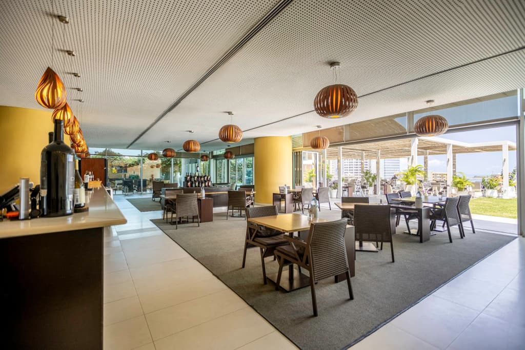 The serene poolside terrace at Origami, an oasis in the capital