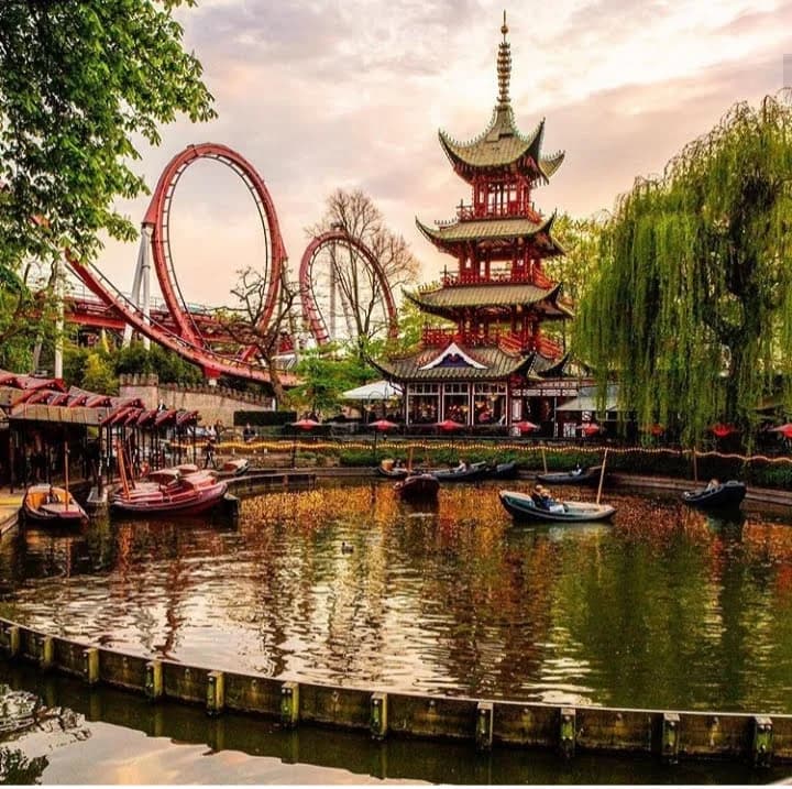 The magical evening lights and classic architecture of Tivoli Gardens