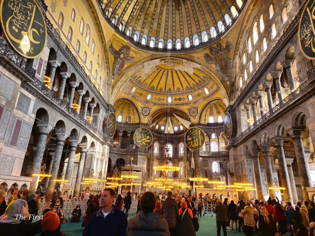 The grand domes and towering minarets of the Hagia Sophia rise majestically against the Istanbul skyline
