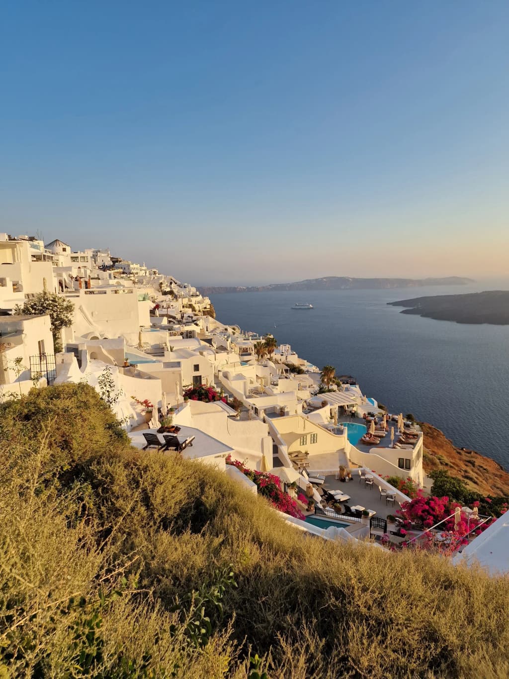 Santorini's iconic white architecture along the cliffside