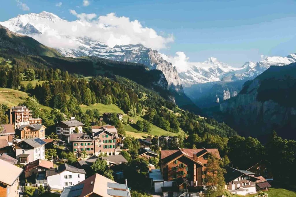 Lauterbrunnen - Valley in Switzerland featuring massive waterfalls and sheer cliffs