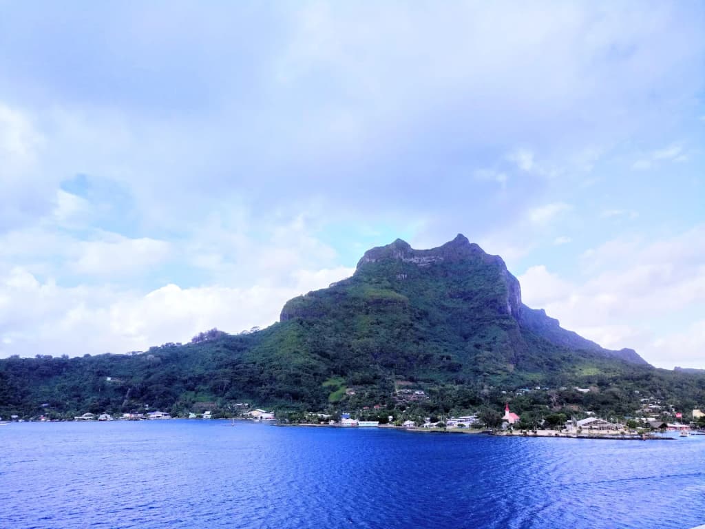 Bora Bora's jagged volcanic peaks and colorful reef