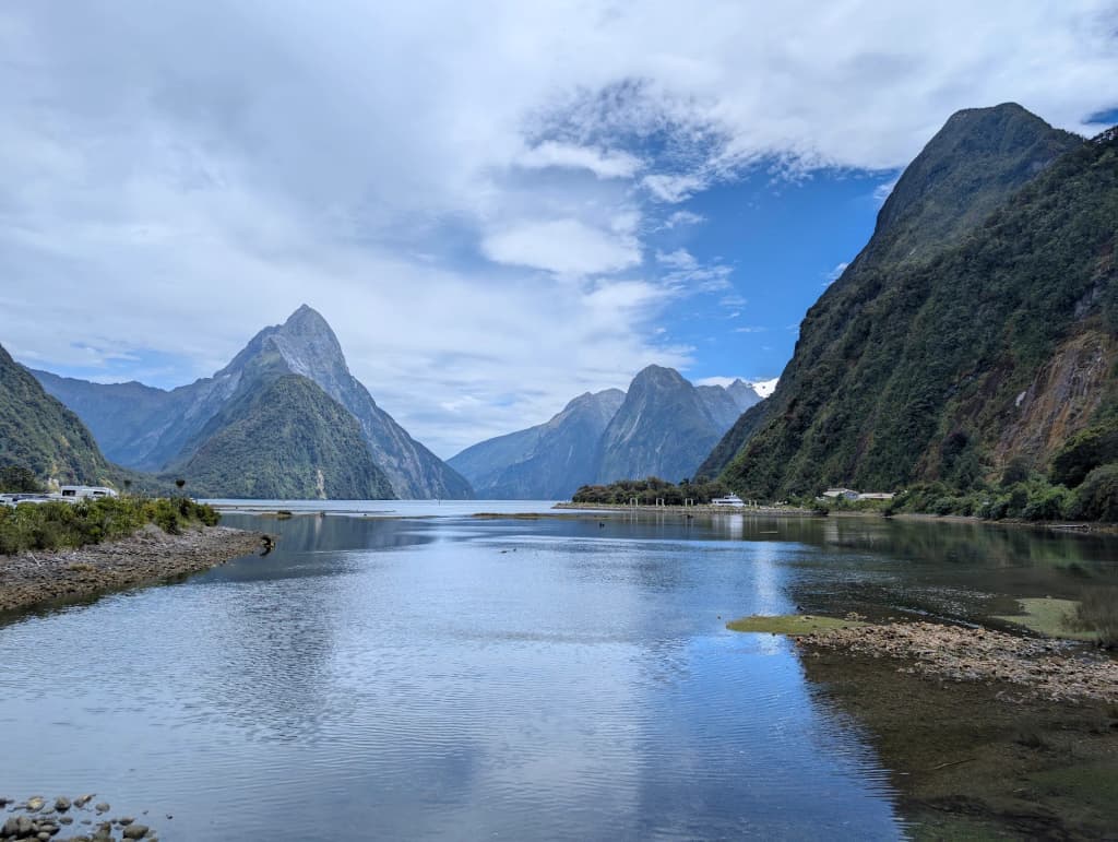 Milford Sound's dramatic fjords rising straight from the dark waters