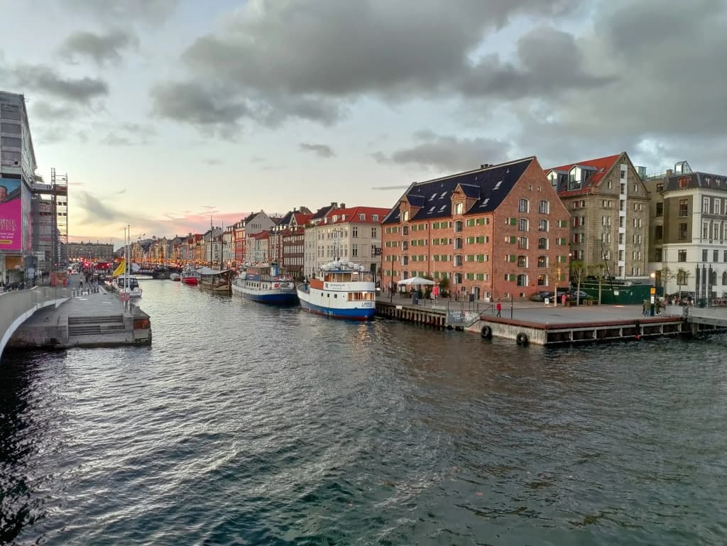 Colorful boats docked in Nyhavn canal