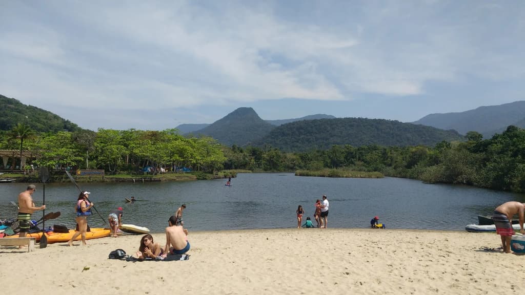 Rio Itamambuca meeting the ocean, a calm spot perfect for families and kayaking