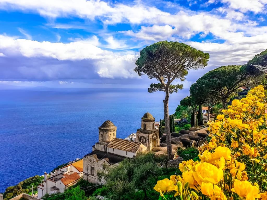 Lush gardens overlooking the Mediterranean in Ravello