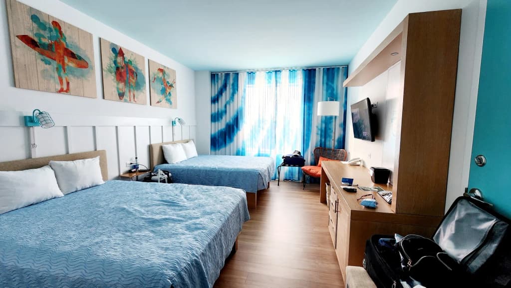 A bright, surf-themed lobby at Universal's Endless Summer Resort in Orlando