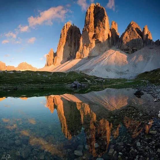 Dramatic peaks of Tre Cime di Lavaredo in the Italian Dolomites