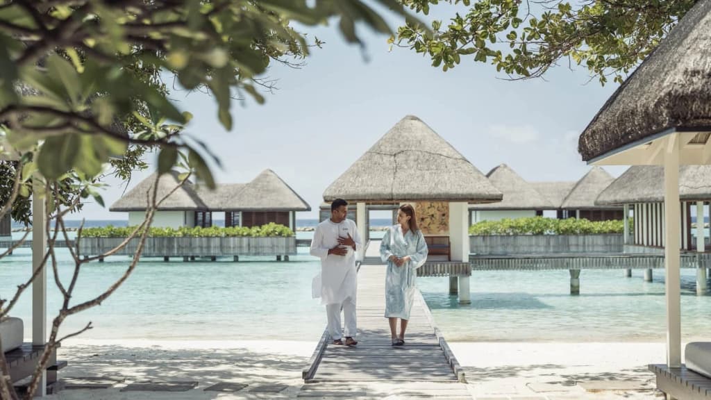 The overwater yoga pavilion at AyurMa Spa