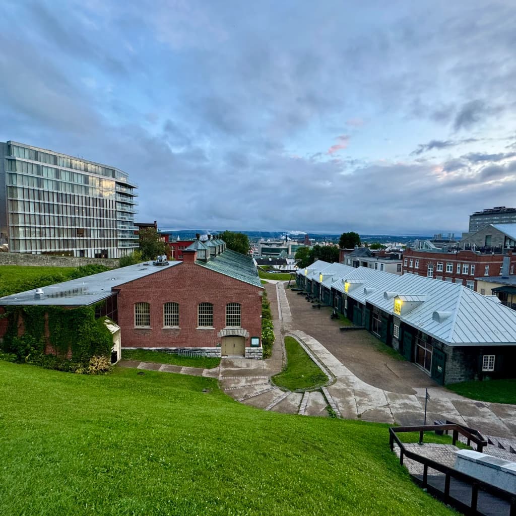 The ancient stone walls of the Fortifications of Québec National Historic Site rising against the crisp sky