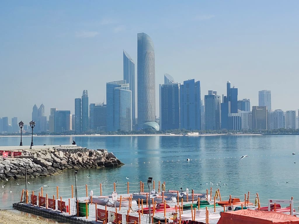 Abu Dhabi skyline viewpoint across the water