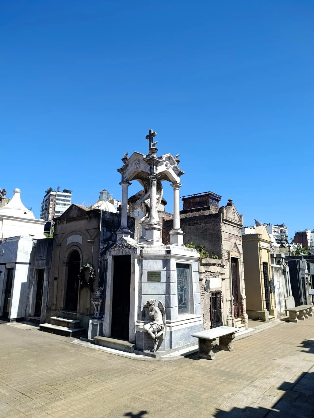 Intricate mausoleums lining the walkways of Recoleta Cemetery
