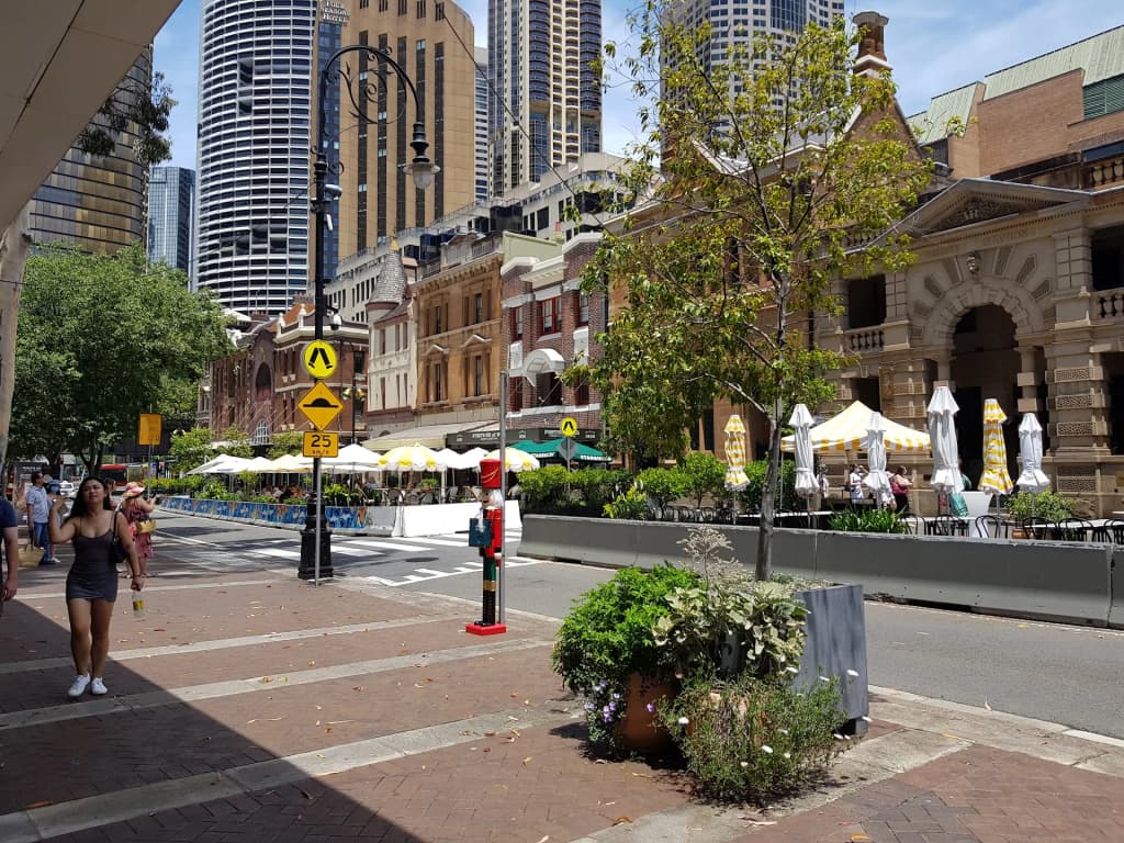 Historic cobblestone streets and brick facades of The Rocks in Sydney