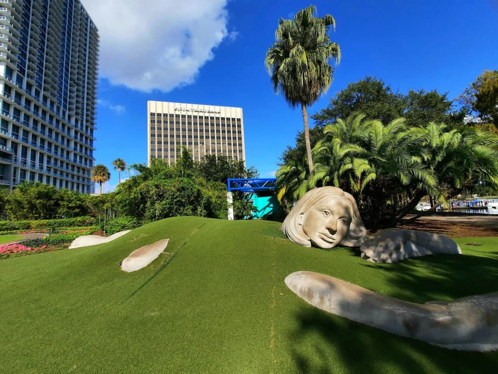 Disney Springs at sunset, vibrant shops and crowds