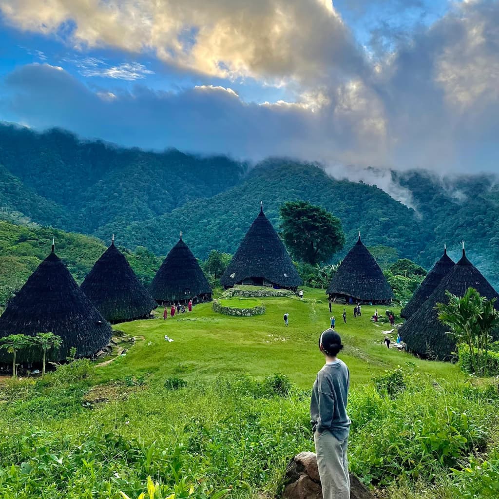Close-up of a traditional mbaru niang house, bamboo and thatch construction