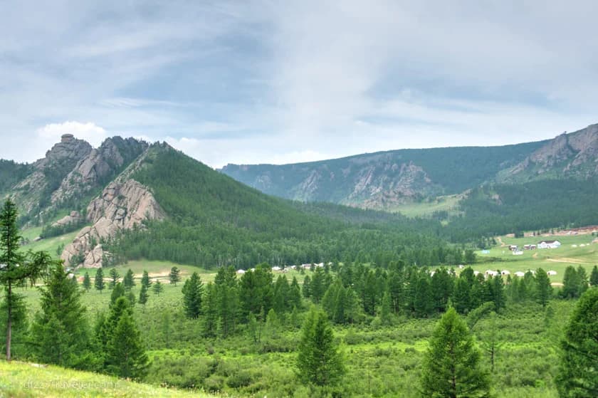 Granite formations and pine forests in Gorkhi-Terelj National Park