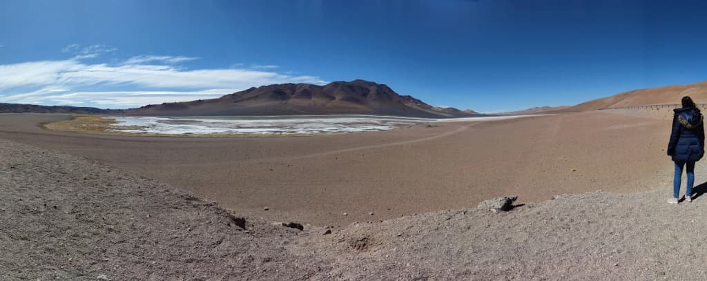 Piedras Rojas, red rocks and turquoise lagoon in Atacama