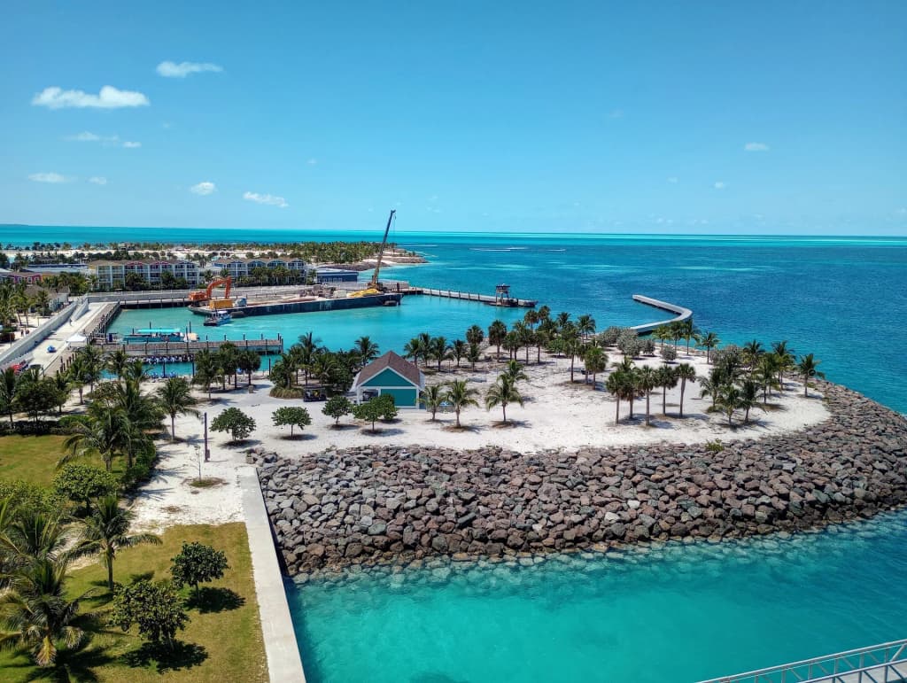 Palm trees and white sand at Ocean Cay MSC Marine Reserve