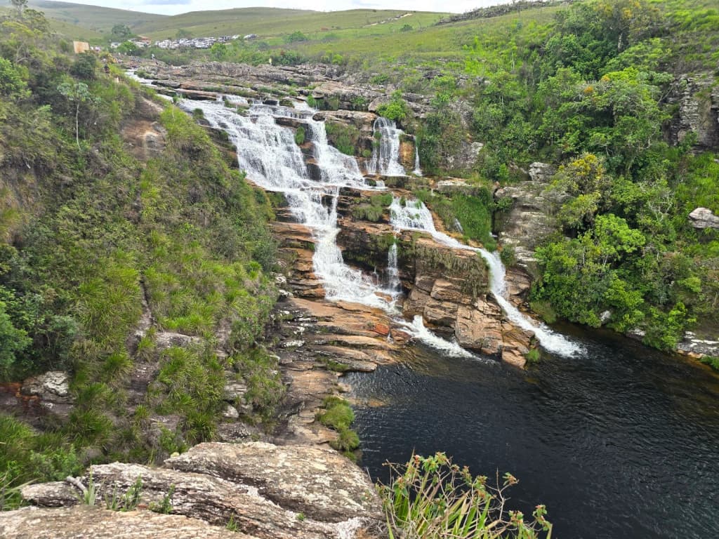 Crystal-clear pool at the base of a Canastra waterfall