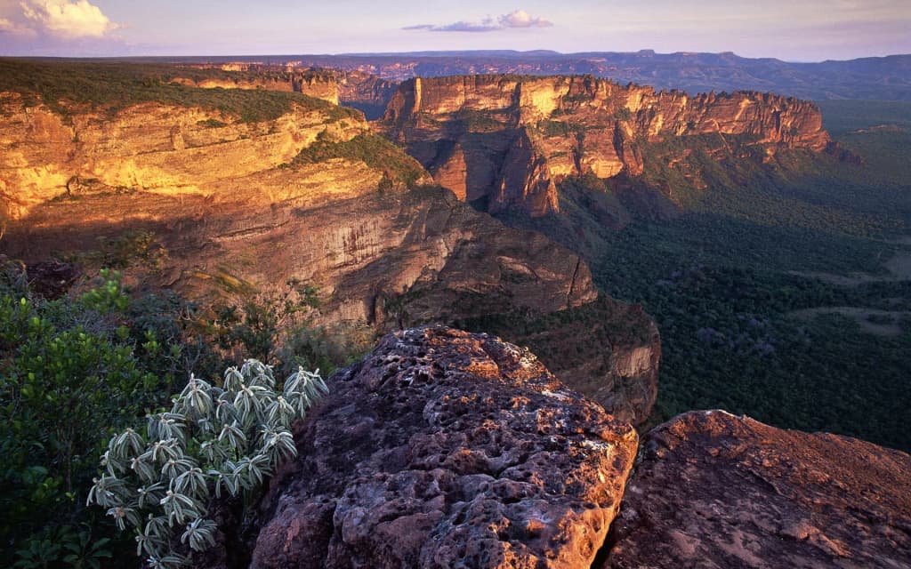 Towering red sandstone cliffs in Chapada dos Guimarães National Park