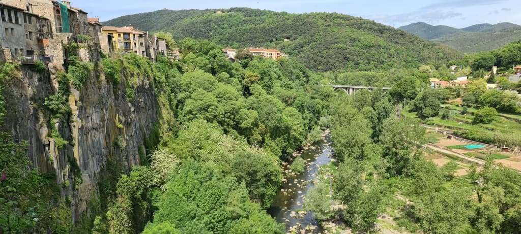 View of Castellfollit de la Roca from the valley below