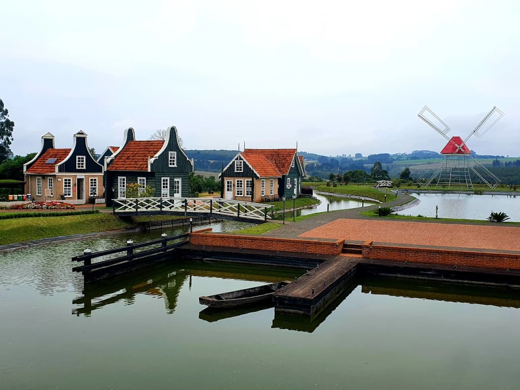 Lavender fields and Dutch-style buildings at Hat Dorp, Carambeí