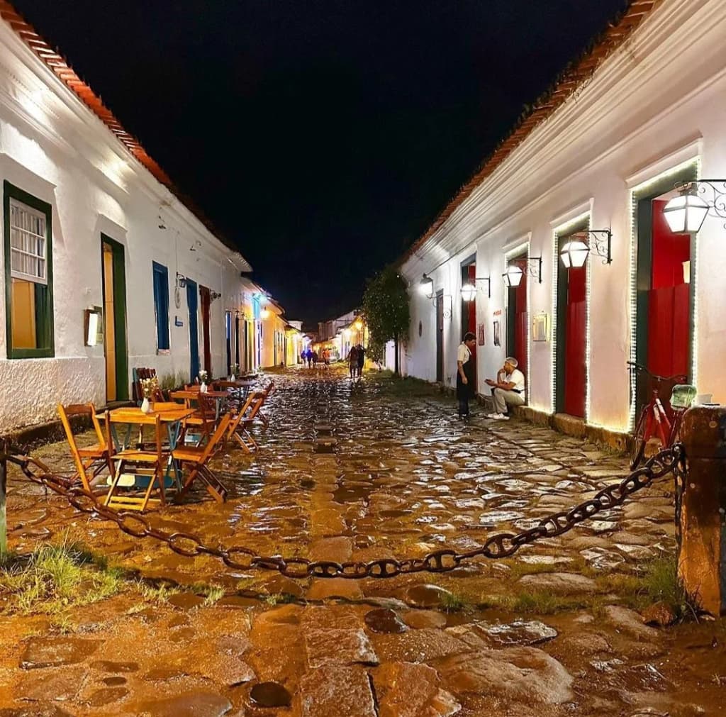Nighttime glow in Paraty’s historic center