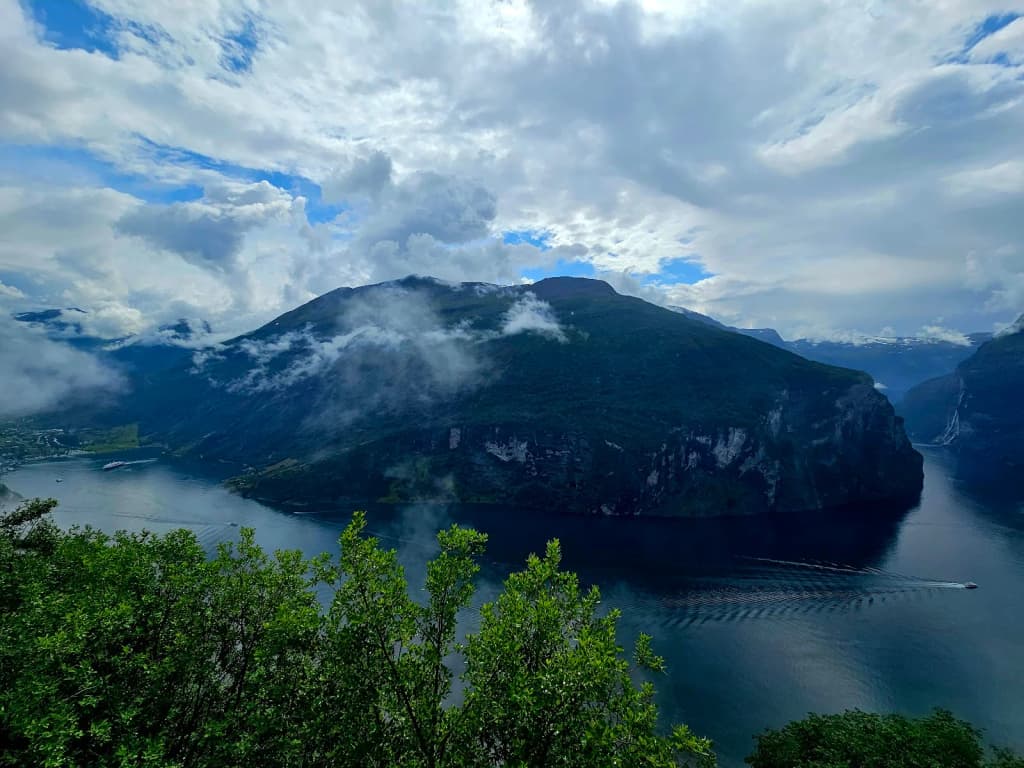Sharp mountain peaks rising from the sea in Lofoten