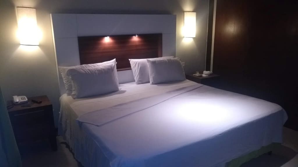 Ocean Palace Beach Resort pool and palm trees, Natal