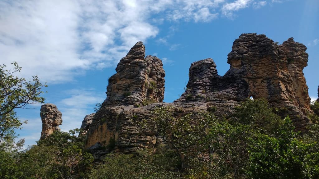 Towering rock formations at Sete Cidades National Park