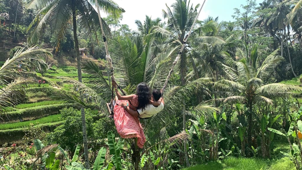 Tegallalang Rice Terrace na névoa da manhã