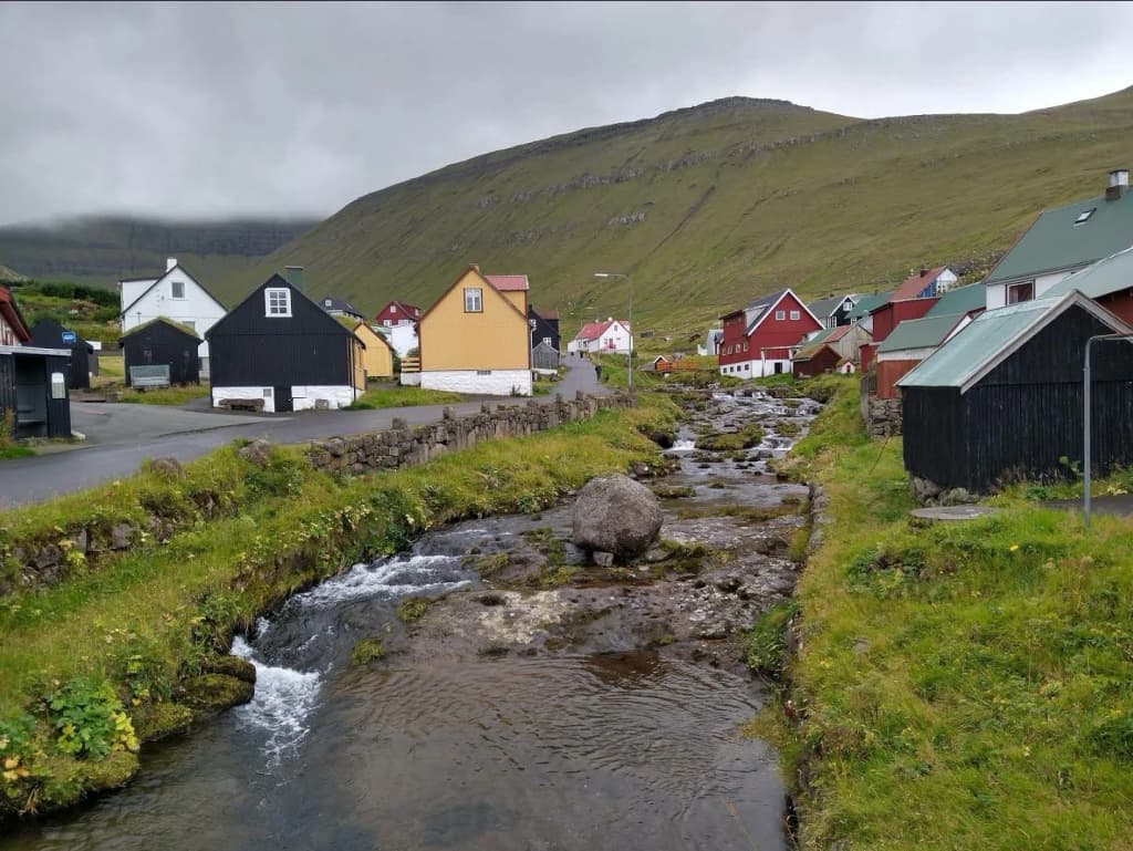 Cliffs at Vestmanna with puffins soaring above the sea
