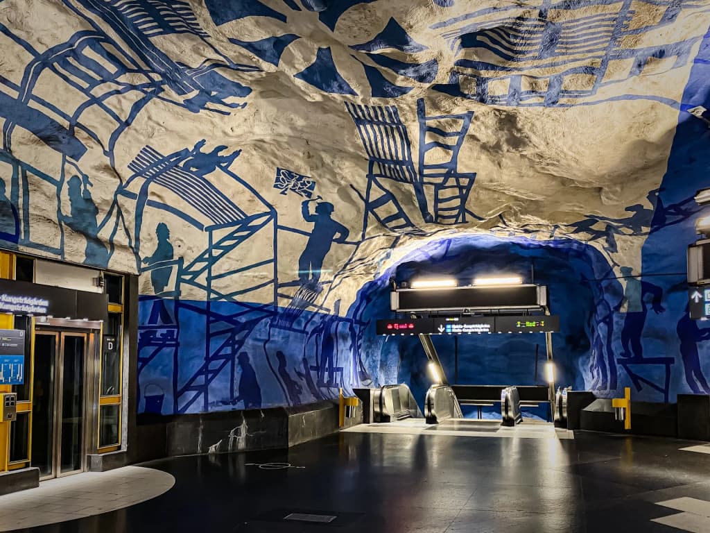 T-Centralen’s blue cave murals in Stockholm Metro